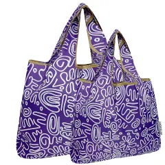 Wrapables Large & Small Foldable Tote Nylon Reusable Grocery Bags, Set of 2, Swiggle