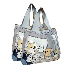 Wrapables Medium Foldable Tote Nylon Reusable Grocery Bag (Set of 2), Dogs Rule