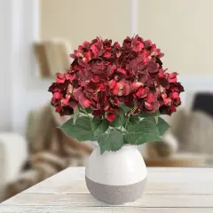 21" Burgundy Hydrangea Bush 5 Silk Heads Faux Floral for Indoor/Outdoor Home & Event Decor
