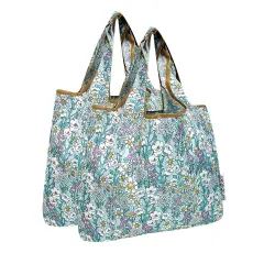 Wrapables Medium Foldable Tote Nylon Reusable Grocery Bag (Set of 2), Spring Flora