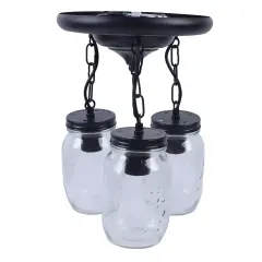 Farmhouse Chandelier Mason Jar Hanging Pendant Loft Light Ceiling Lamp 3-Lights