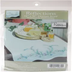 Tobin Stamped For Embroidery White Dresser Scarf 14"X39"-Reflections