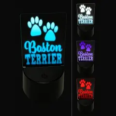 Boston Terrier Dog Paw Prints Fun Text 3D Illusion LED Night Light Sign Nightstand Desk Lamp