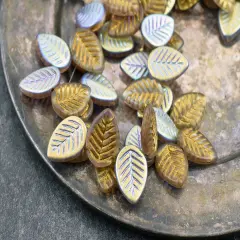 *15* 16x12mm Gold Washed Pale Thistle AB Top Drilled Dogwood Leaf Beads