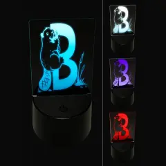 Animal Alphabet Letter B for Beaver 3D Illusion LED Night Light Sign Nightstand Desk Lamp