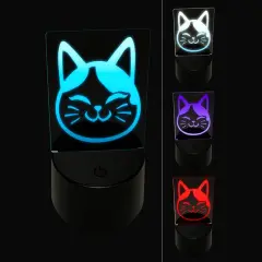 Happy Spotted Cat Face 3D Illusion LED Night Light Sign Nightstand Desk Lamp