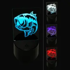 Largemouth Bass Fish Fishing 3D Illusion LED Night Light Sign Nightstand Desk Lamp