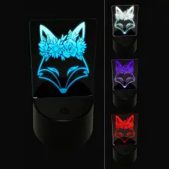 Fox Wearing a Flower Crown 3D Illusion LED Night Light Sign Nightstand Desk Lamp