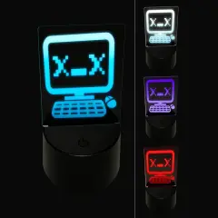 Dead Kawaii Computer Face Emoticon 3D Illusion LED Night Light Sign Nightstand Desk Lamp