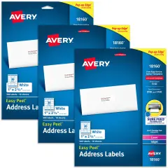 Avery Address Labels for Laser & Inkjet Printers, 300 Labels Per Pack, 3 Packs, 900 Total (18160)