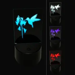 Hummingbird and Flower 3D Illusion LED Night Light Sign Nightstand Desk Lamp