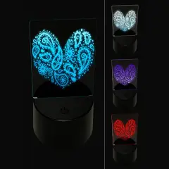 Paisley Heart 3D Illusion LED Night Light Sign Nightstand Desk Lamp