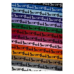 Artsy Inky Lowercase Script Thank You with Heart Satin Ribbon for Bows Gift Wrapping - 1" - 3 Yards Blue Ribbon