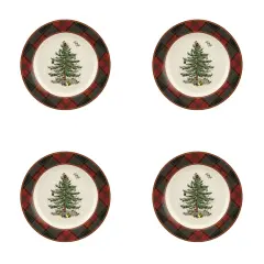 Spode Christmas Tree Tartan Salad Plate, 7.75 inch, Stoneware - 4 pieces
