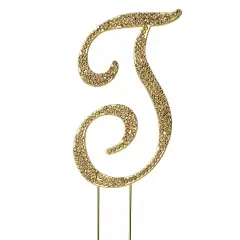 4.5" GOLD Letter T Rhinestone Cake Topper
