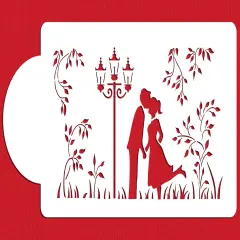 Kissing Couple Silhouette Cake Stencil | C935 by Designer Stencils | Cake Decorating Tools | Baking Stencils for Royal Icing, Airbrush, Dusting Powder | Reusable Plastic Food Grade Stencil for Cakes | Easy to Use & Clean Cake Stencil