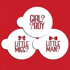 Gender Reveal Cookie Stencil Set | C989 By Designer Stencils | Cookie Decorating Tools | Baking Stencils for Royal Icing, Airbrush, Dusting Powder | Reusable Plastic Food Grade Stencil for Cookies | Easy to Use & Clean Cookie Stencil