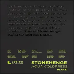 Stonehenge Aqua Block Coldpress Pad 9"X12" 15 Sheets/Pkg-Black 140lb