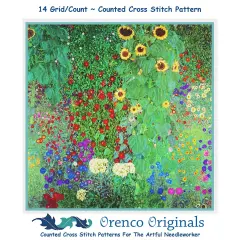 Symbolist Gustav Klimt Garden Sunflowers Counted Cross Stitch Chart Pattern