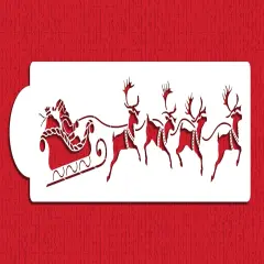 Santa's Sleigh and Reindeer Cake Stencil | C864 by Designer Stencils | Cake Decorating Tools | Baking Stencils for Royal Icing, Airbrush, Dusting Powder | Reusable Plastic Food Grade Stencil for Cakes | Easy to Use & Clean Cake Stencil