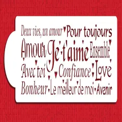 French Words of Love Cake Stencil Side | C941 by Designer Stencils | Cake Decorating Tools | Baking Stencils for Royal Icing, Airbrush, Dusting Powder | Reusable Plastic Food Grade Stencil for Cakes | Easy to Use & Clean Cake Stencil