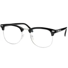 Clear Lens Costume Glasses - Non Prescription Horn Rimmed Fake Club Eyeglasses for Adults and Children Black