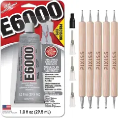 E6000 1-Ounce Tube, Adhesive, Precision Tips, Pixiss Wooden Dotting Stylus Pens