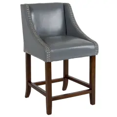 Merrick Lane Taylorsville 24 Inch Counter Height Stool with Nailhead Trim LightGrayLeatherSoft