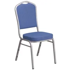 Emma and Oliver Crown Back Stacking Banquet Dining Chair BlueFabric/Silver