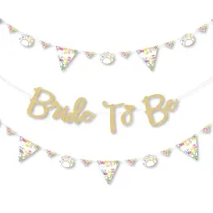 Big Dot of Happiness Wildflowers Bride - Boho Floral Letter Banner - 36 Banner Cutouts & No-Mess Real Gold Glitter Bride To Be Banner Letters