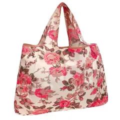 Wrapables Large Foldable Tote Nylon Reusable Grocery Bag Sunset Roses