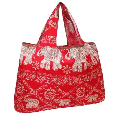 Wrapables Large Foldable Tote Nylon Reusable Grocery Bags Regal Elephants