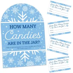 Big Dot of Happiness Blue Snowflakes - How Many Candies Winter Holiday Party Game - 1 Stand and 40 Cards - Candy Guessing Game