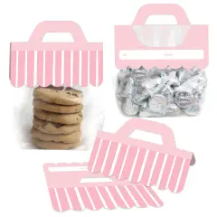 Big Dot of Happiness Pink Stripes - DIY Simple Party Clear Goodie Favor Bag Labels - Candy Bags with Toppers - Set of 24