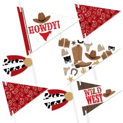 Big Dot of Happiness Western Hoedown - Triangle Wild West Cowboy Party Photo Props - Pennant Flag Centerpieces - Set of 20