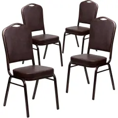 Emma and Oliver 4 Pack Crown Back Stacking Banquet Chair BrownVyl/CopperVein