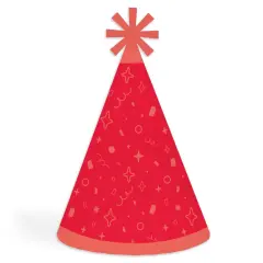 Big Dot of Happiness Red Confetti Stars - Cone Happy Birthday Party Hats for Kids and Adults - Set of 8 (Standard Size)