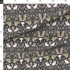Various Fabrics by the Yard or Fat Quarter Brown Damask Modern Art Nouveau Nature Forest Rabbit Hare Mushroom Floral Botanical Woods Woodland Large Scale Custom Printed Fabric by Spoonflower
