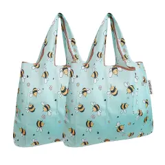 Wrapables Foldable Tote Nylon Reusable Grocery Bag (Set of 2) Bumble Bees