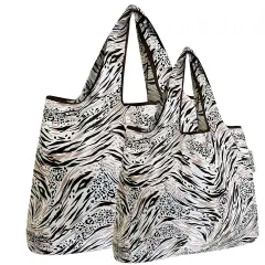Wrapables Large & Small Foldable Tote Nylon Reusable Grocery Bags, Set of 2 Nature