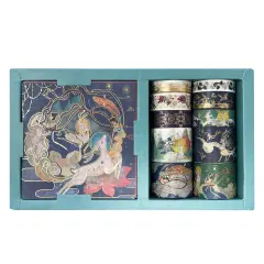 Wrapables Decorative Gold Foil Washi Tape and Sticker Set for Stationery, Diary, Card Making (10 Rolls & 10 Sheets) Deer Song