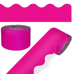 Carson Dellosa 65Ft of Hot Pink Bulletin Board Borders, 1 Roll of Scalloped Trim for Rolling Whiteboard, Cork and Posterboard, Valentines Day Decorations, Party, and Classroom Decor