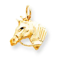 10K Yellow Gold Satin Horse Reins Charm FindingKing 20 X 26mm Jewerly
