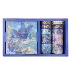 Wrapables Decorative Gold Foil Washi Tape and Sticker Set for Stationery, Diary, Card Making (10 Rolls & 10 Sheets) Butterflies
