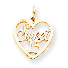 10K Yellow Gold Sweet 15 in Heart Charm Birthday Jewerly 20mm x 16mm