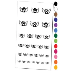Paw Print Angel Wings with Heart Dog Cat Temporary Tattoo Water Resistant Fake Body Art Set Collection Dark Green