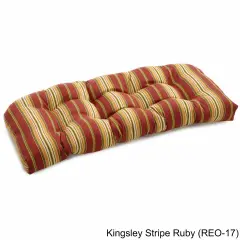 42-inch by 19-inch U-Shaped Solid Spun Polyester Tufted Settee/Bench Cushion - Kingsley Stripe Ruby
