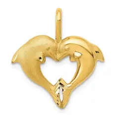 14K Yellow Gold Dolphin Heart Pendant Jewelry Charm 23mm x 20mm