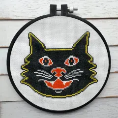 Vintage Halloween Black Cat Counted Cross Stitch DIY KIT Intermediate