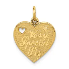 14K Gold Very Special Sis Heart Charm Sister Pendant
